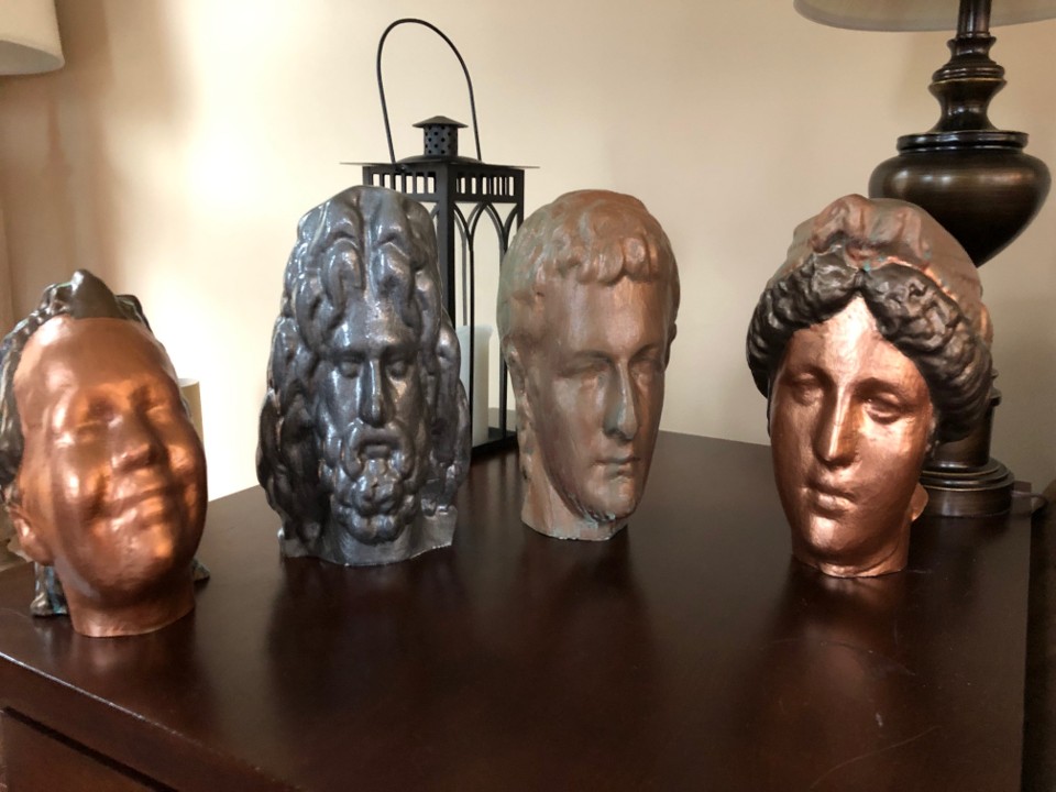CNC-carved classical busts with bronze and copper patina